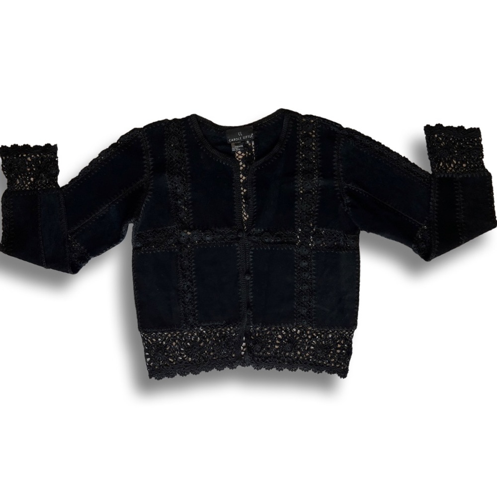 Beautiful Vintage 100% Genuine Leather and Hand Crocheted Jacket